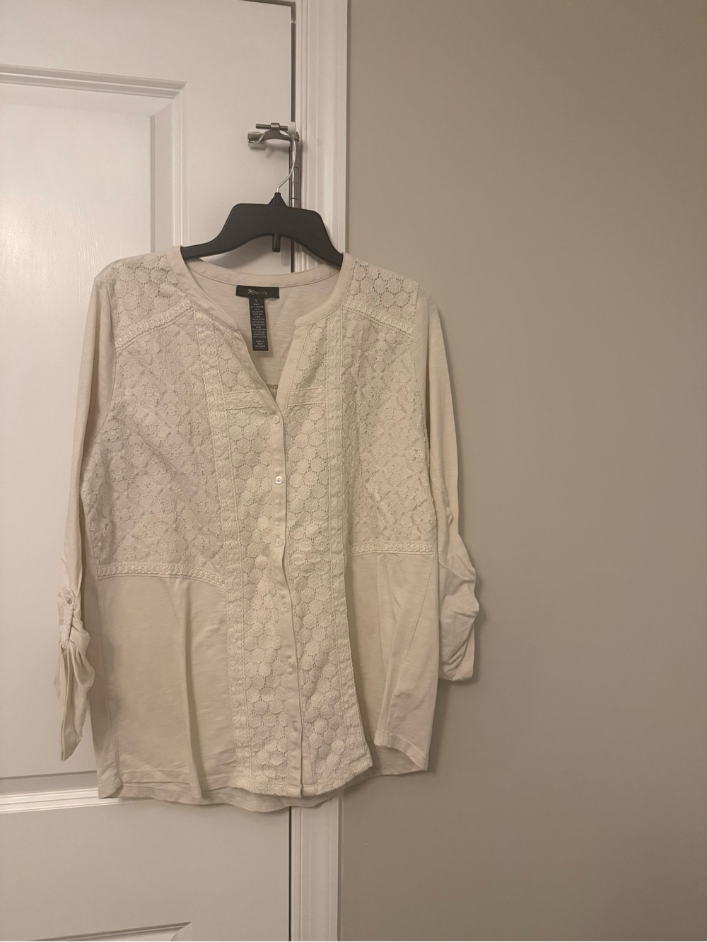 Style & Co. Cream Lace Panel Button-Front Tunic